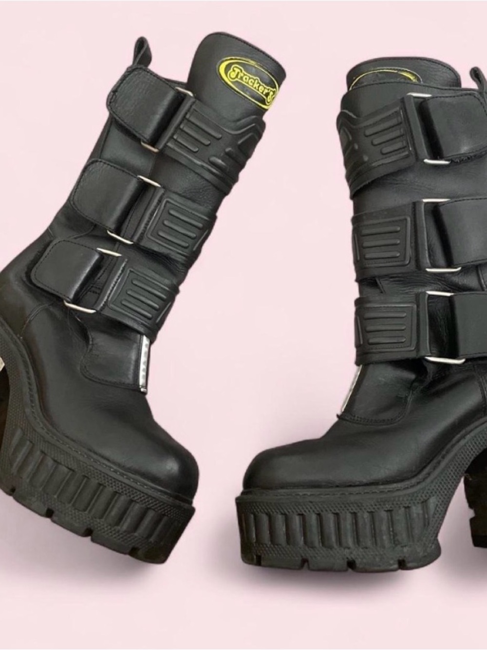 Vintage Trackers Black Platform Buckle Boots for Women